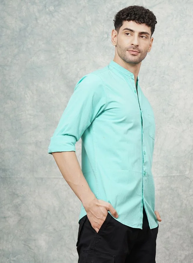 The Indian Garage Co Men Regular Fit Solid Full Sleeves Mandarin Collar Casual Shirt
