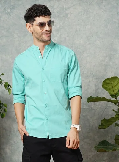 شركة المرآب الهندية Men Regular Fit Solid Full Sleeves Mandarin Collar Casual Shirt