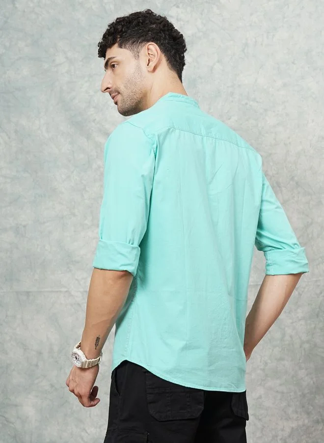 The Indian Garage Co Men Regular Fit Solid Full Sleeves Mandarin Collar Casual Shirt