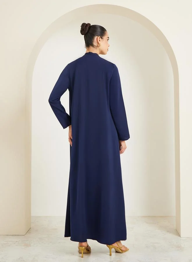 Amirah  Women Navy Blue Embellished Abaya Set with Inner Dress for Women | Best Price UAE