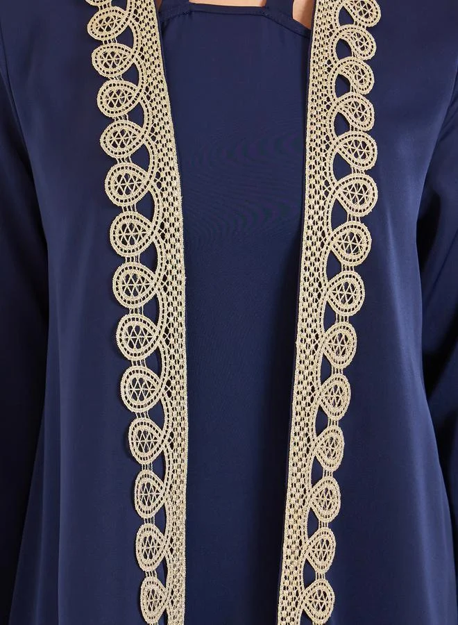 Amirah  Women Navy Blue Embellished Abaya Set with Inner Dress for Women | Best Price UAE
