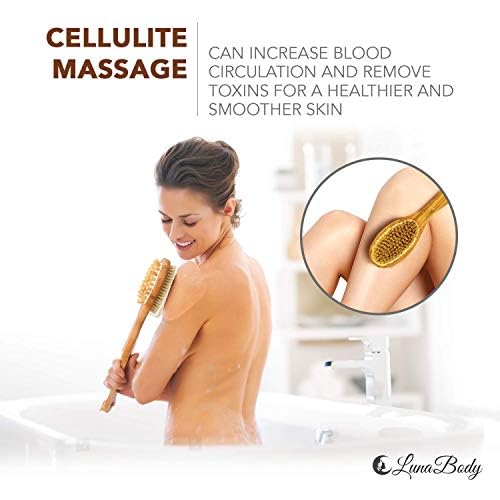 LU2000 Bamboo Body Brush for Back Scrub, Natural Boar Bristle Shower Brush Scrubber with Long Handle, Exfoliate Skin and Cellulite - Wet or Dry - Image 5