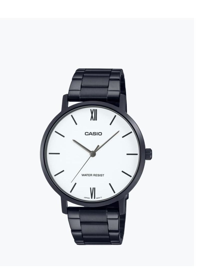 كاسيو ساعة أنالوج سوداء بسوار ستانلس ستيل من كاسيو للرجال MTP-VT01B-7BUDF