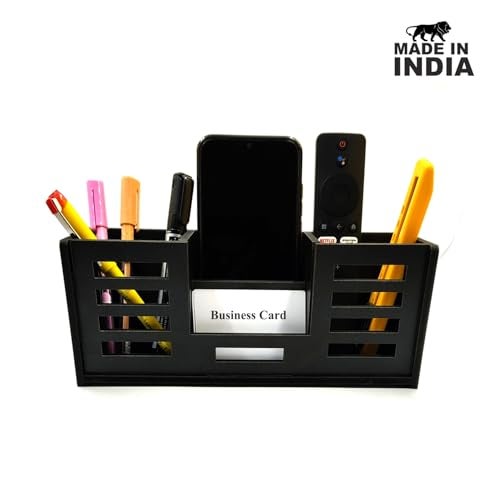 Woodkey Desk Organizer Pen stand With Visiting Card And Mobile Holder|Multipurpose Wooden Pen And Pencil Holder Stand For Office&Study Table, Desk Supplies Organisers 4 in 1 (Black) - Image 4