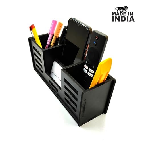 Woodkey Desk Organizer Pen stand With Visiting Card And Mobile Holder|Multipurpose Wooden Pen And Pencil Holder Stand For Office&Study Table, Desk Supplies Organisers 4 in 1 (Black) - Image 5