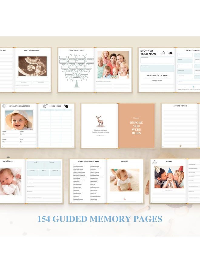 Lanpn Baby Memory Book for Boy Girl - The Story of You, Newborn Babys Book Keepsake Photo Album for New Parents, Linen Cover Baby First 5 Year Milestone Scrapbook Journal (Blue, 154 Pages) - Image 5