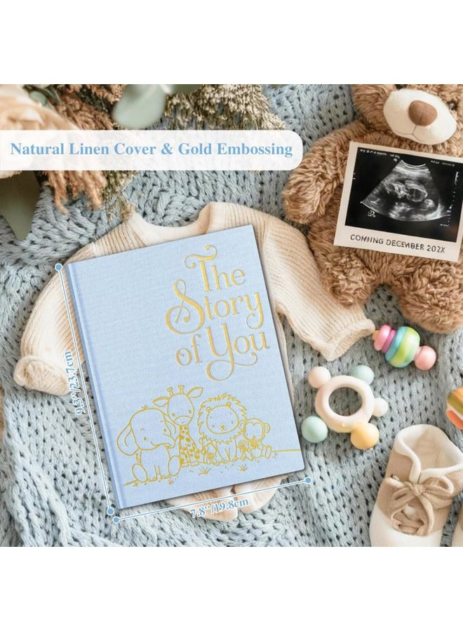 Lanpn Baby Memory Book for Boy Girl - The Story of You, Newborn Babys Book Keepsake Photo Album for New Parents, Linen Cover Baby First 5 Year Milestone Scrapbook Journal (Blue, 154 Pages) - Image 2