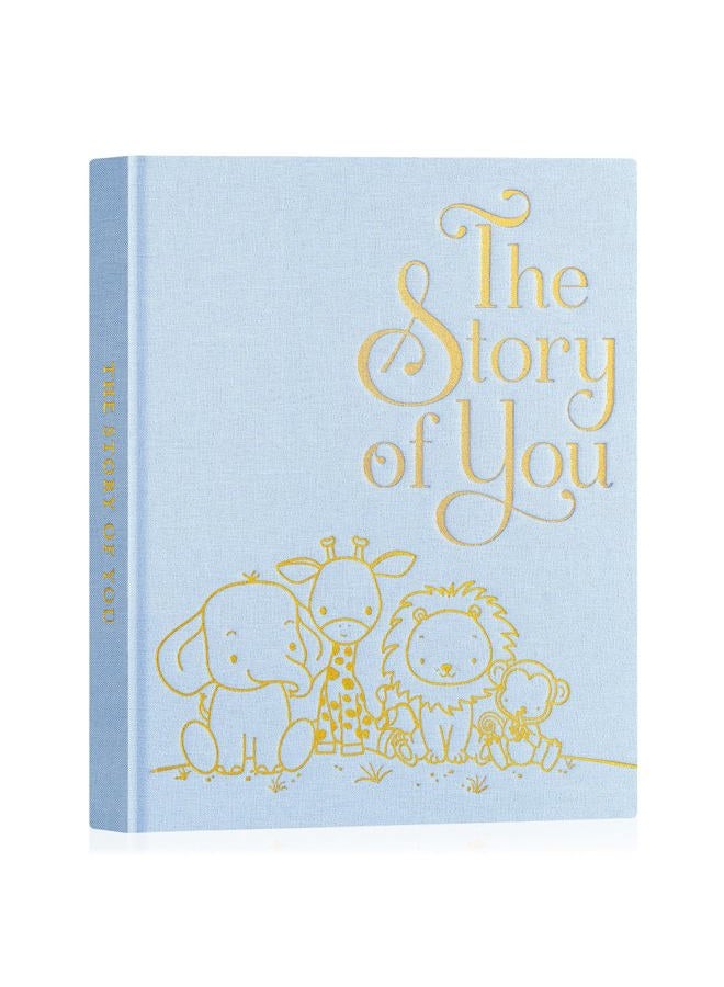 Lanpn Baby Memory Book for Boy Girl - The Story of You, Newborn Babys Book Keepsake Photo Album for New Parents, Linen Cover Baby First 5 Year Milestone Scrapbook Journal (Blue, 154 Pages) - Image 1