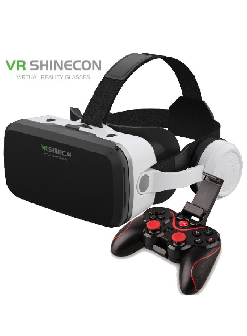general Classic VR Goggles VR SHINECON 3D Virtual Reality Glasses+Controller Bluetooth Headset Version VR Glasses for TV, Movies & Video Games Compatible with iOS & Android Smartphone Within 5.5-7.2 inch Screen Phone Eye Protected Soft & Comfortable Adjustable Distance IMAX Giant Screen/Optical Lenses/Panoramic Roaming/ Immersive Games - Image 1