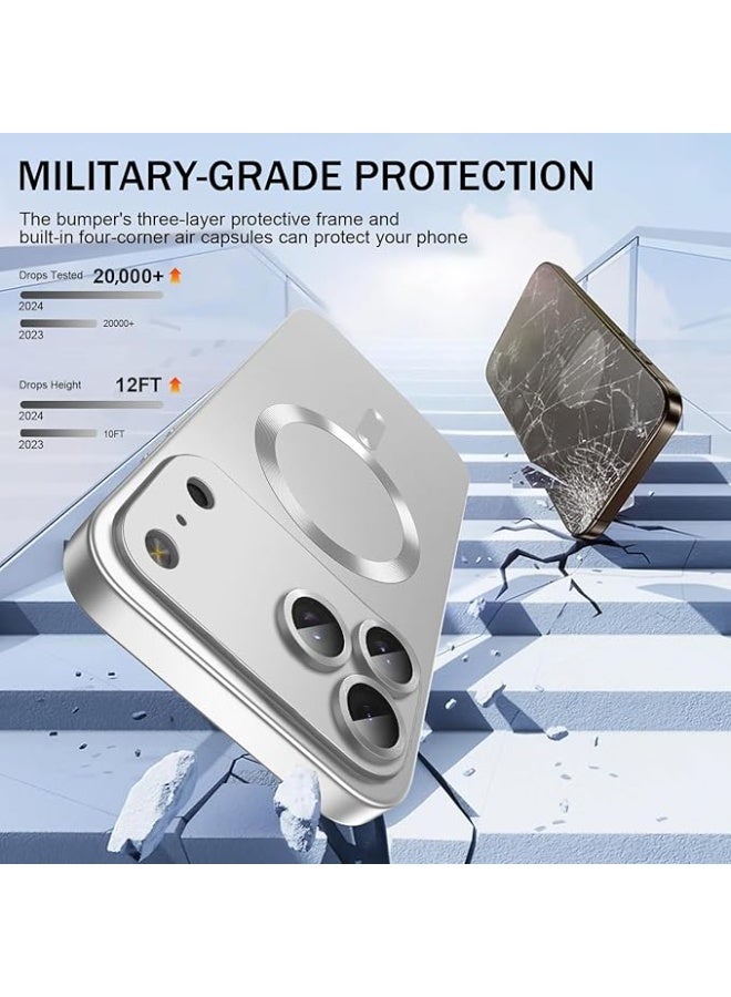 Compatible with Magnetic for iPhone 17 Pro Case [Compatible with MagSafe][Built-in Camera Lens Protector] Slim Thin Soft Silicone Bumper Shockproof Metallic Luster Phone Case (Silver) - Image 2