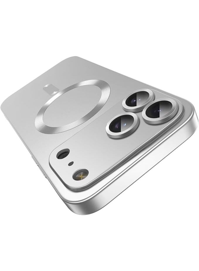 Compatible with Magnetic for iPhone 17 Pro Case [Compatible with MagSafe][Built-in Camera Lens Protector] Slim Thin Soft Silicone Bumper Shockproof Metallic Luster Phone Case (Silver) - Image 1