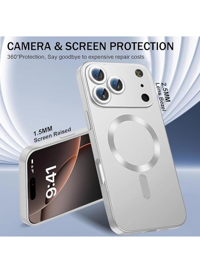 Compatible with Magnetic for iPhone 17 Pro Case [Compatible with MagSafe][Built-in Camera Lens Protector] Slim Thin Soft Silicone Bumper Shockproof Metallic Luster Phone Case (Silver) - Image 4
