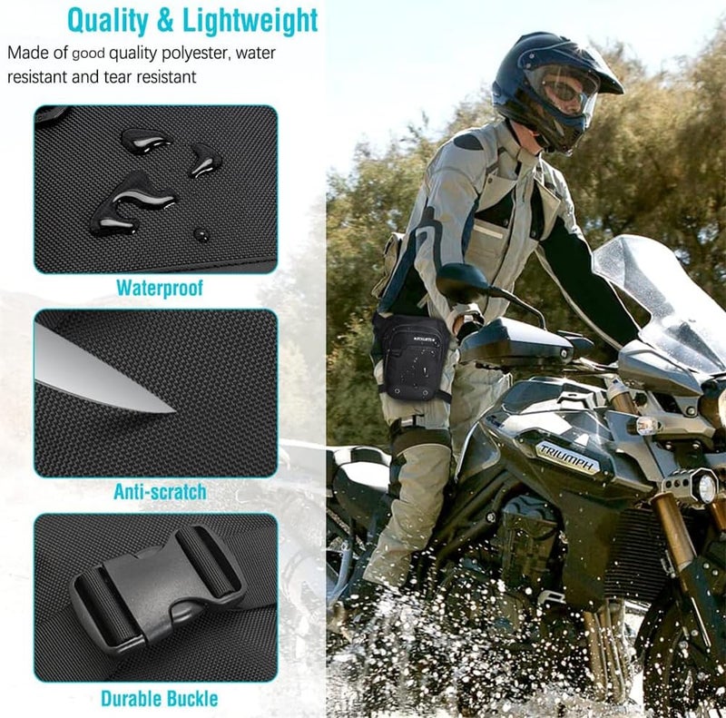 Drop Leg Bag, Motorcycle Tactical Fanny Pack Waterproof Thigh Bag with Removable Strap for Hiking, Climbing, Cycling, Fishing, Riding, Travel, Black - Image 2