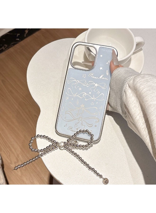 NIBEMINENT Young Girl Blue Bow Protective TPU Case Cover For iPhone 14, Joyful Musical Notes Bow Tie / With Pendant - Image 3