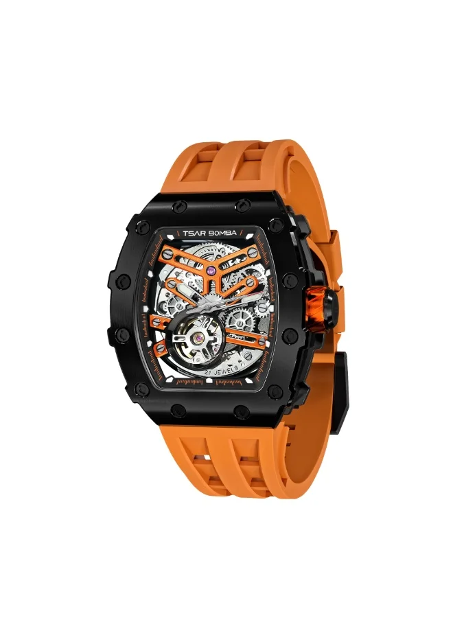 TSAR BOMBA Luxury Mens Automatic Mechanical Watches - Japanese Movement Sapphire Glass - 50M Waterproof Men's Watch - Square Wrist Watches Silicone Band Luminous Elegant Gifts for Men TB8208