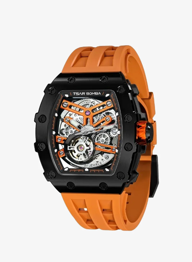 TSAR BOMBA Luxury Mens Automatic Mechanical Watches - Japanese Movement Sapphire Glass - 50M Waterproof Men's Watch - Square Wrist Watches Silicone Band Luminous Elegant Gifts for Men TB8208
