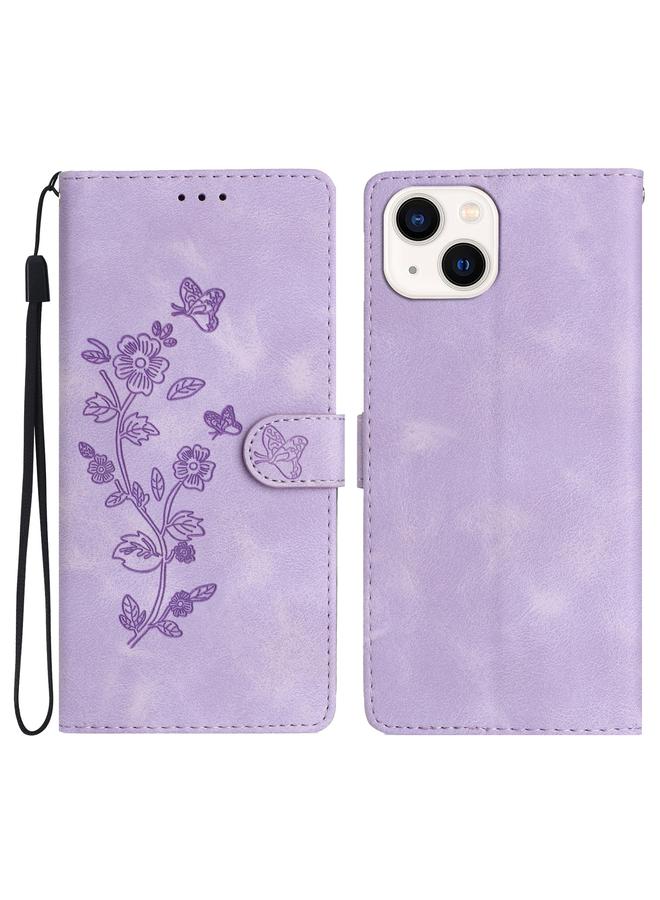 اس-توب جراب هاتف جلدي بنقشة زهور وفراشات لهاتف iPhone 14 Plus - Image 1