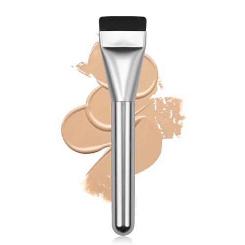BEAUTYFACTOR Flat Foundation BrushKorean Makeup Brush Spatula Facial Brush for Liquid FoundationPremium Face Makeup Brush for Blending Cream Silver - Image 1