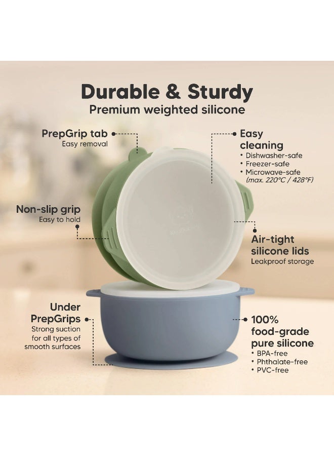 KeaBabies Prep Silicone Suction Bowls, Baby Feeding Set, BPA-Free, Slate - Image 2