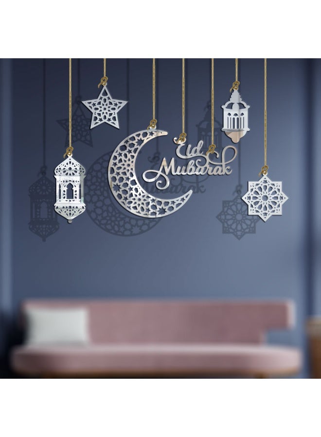 NIBEMINENT 6pcs Ramadan Ornaments, Acrylic Ramadan Kareem Decoration Eid Mubarak Pendant Wind Light Moon Star Shaped Ramadan Decor for Hanging on Walls Windows Trees - Image 3