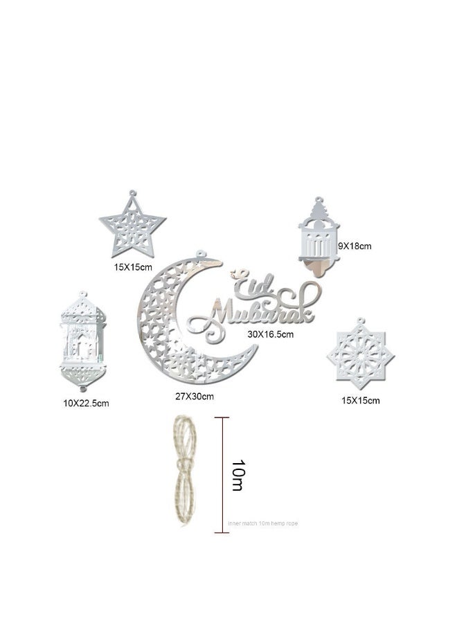 NIBEMINENT 6pcs Ramadan Ornaments, Acrylic Ramadan Kareem Decoration Eid Mubarak Pendant Wind Light Moon Star Shaped Ramadan Decor for Hanging on Walls Windows Trees - Image 5