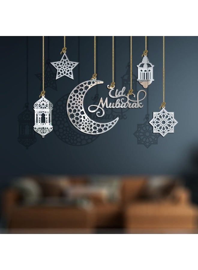 NIBEMINENT 6pcs Ramadan Ornaments, Acrylic Ramadan Kareem Decoration Eid Mubarak Pendant Wind Light Moon Star Shaped Ramadan Decor for Hanging on Walls Windows Trees - Image 2