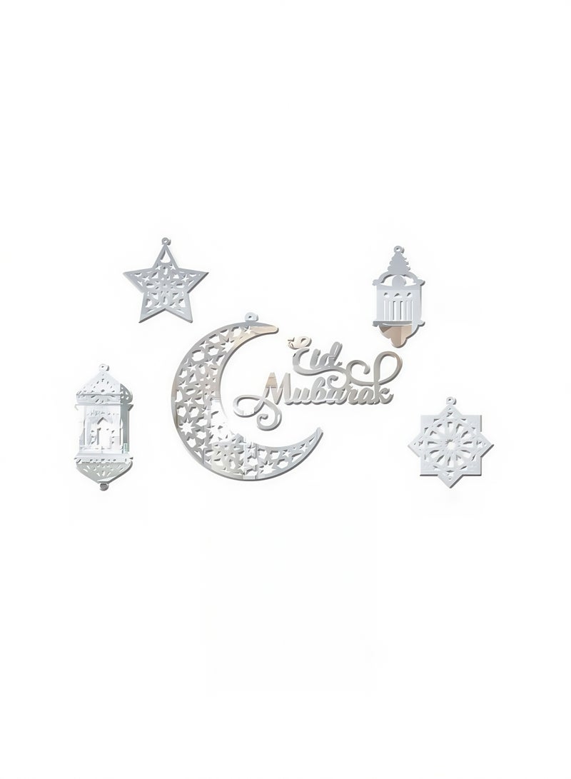 NIBEMINENT 6pcs Ramadan Ornaments, Acrylic Ramadan Kareem Decoration Eid Mubarak Pendant Wind Light Moon Star Shaped Ramadan Decor for Hanging on Walls Windows Trees - Image 1