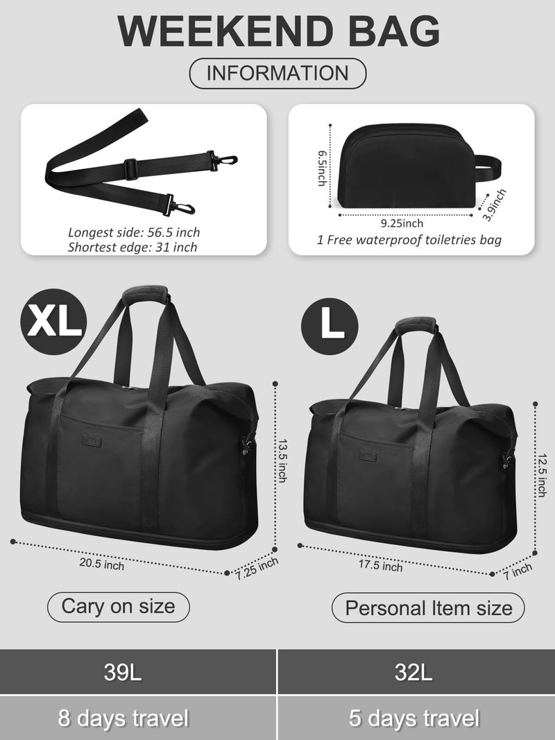 Capolo Expandable Travel Duffle Bag, Waterproof Weekender Overnight Bags for Women Men Hospital Bag for Women Labor Delivery Carry on Bag with Toiletry Bag for Travel Gym Airplanes(Black, X-Large) - Image 2
