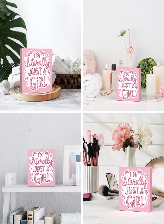 Krollma Pink Room Decor Light Pink Room Decor Dorm Room Decor for Girls Pink Decor for Bedroom Pink Wall Decor Im Literally Just A Girl Girly Bowknot Signs for Home Dorm Wall Desk Shelf Tabletop Decoration - Image 4