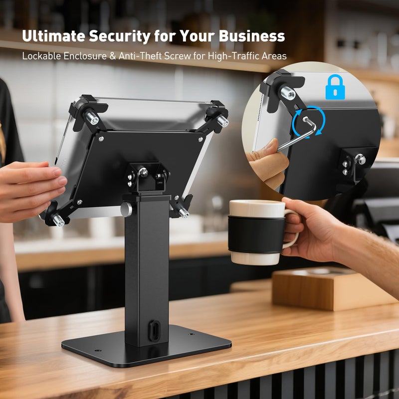 AboveTEK Anti-Theft iPad Kiosk Stand, 360 Rotation & Adj. Height 8.3"â€“13.4", Heavy-Duty Steel & Aluminum, Fits 9.7"-13" Tablets, Security Retail POS Tablet Stand for Business & Commercial Use - Image 2