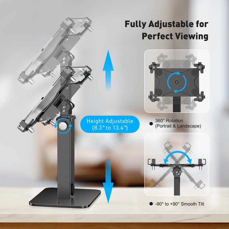 AboveTEK Anti-Theft iPad Kiosk Stand, 360 Rotation & Adj. Height 8.3"â€“13.4", Heavy-Duty Steel & Aluminum, Fits 9.7"-13" Tablets, Security Retail POS Tablet Stand for Business & Commercial Use - Image 5