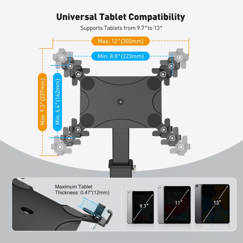 AboveTEK Anti-Theft iPad Kiosk Stand, 360 Rotation & Adj. Height 8.3"â€“13.4", Heavy-Duty Steel & Aluminum, Fits 9.7"-13" Tablets, Security Retail POS Tablet Stand for Business & Commercial Use - Image 3
