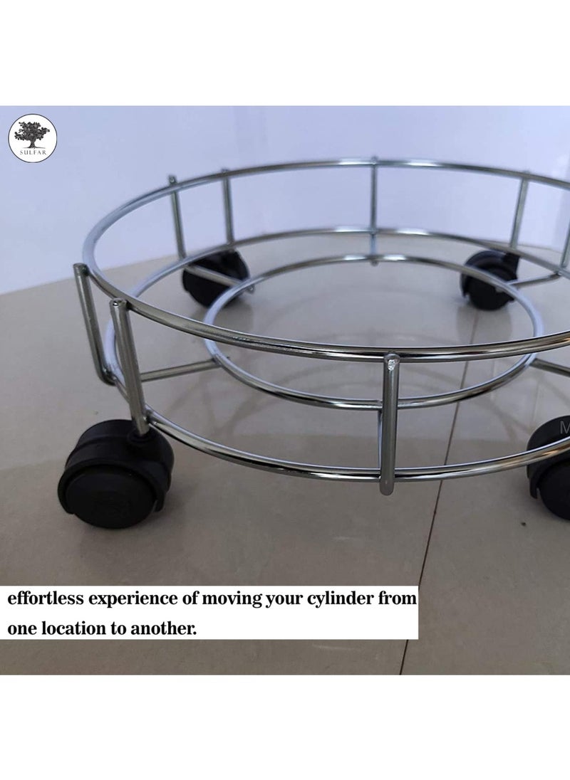 sulfar - Sulfar Stainless Steel Gas Cylinder Trolly/LPG Gas Cylinder Stand Trolley with Wheels (Silver) | LPG Gas Cylinder Trolley with 4 Wheels (4mm) - Image 1