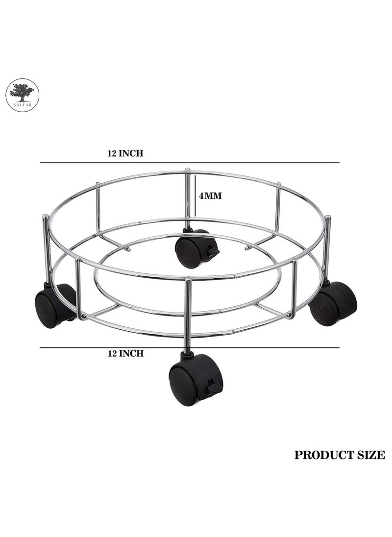 sulfar - Sulfar Stainless Steel Gas Cylinder Trolly/LPG Gas Cylinder Stand Trolley with Wheels (Silver) | LPG Gas Cylinder Trolley with 4 Wheels (4mm) - Image 1