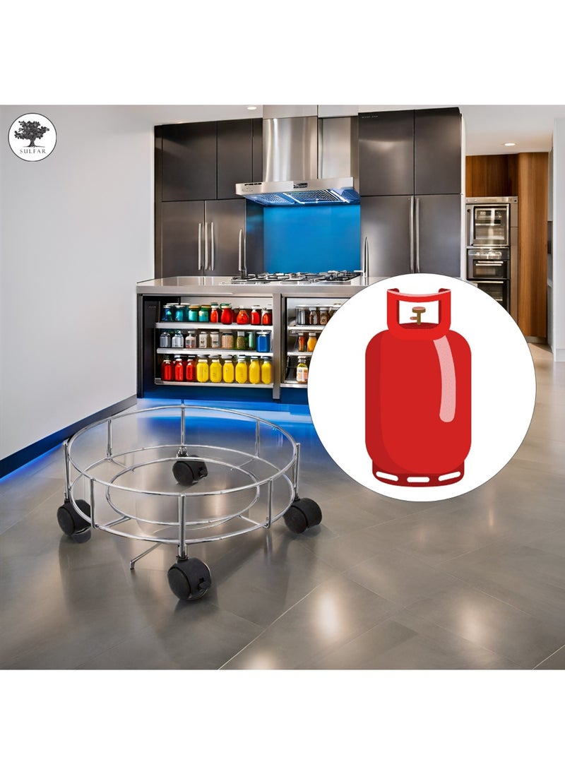 sulfar - Sulfar Stainless Steel Gas Cylinder Trolly/LPG Gas Cylinder Stand Trolley with Wheels (Silver) | LPG Gas Cylinder Trolley with 4 Wheels (4mm) - Image 1
