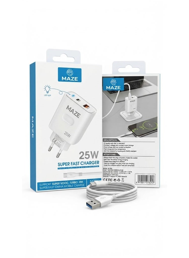ميذ شاحن حائط فائق السرعة بقوة 25 واط (USB Type-C)، يدعم تقنيتي الشحن السريع PD وQC، شاحن سفر شامل متوافق مع هواتف أندرويد وآيفون والأجهزة اللوحية وبنوك الطاقة وسماعات الأذن اللاسلكية والأجهزة المحمولة. - Image 3