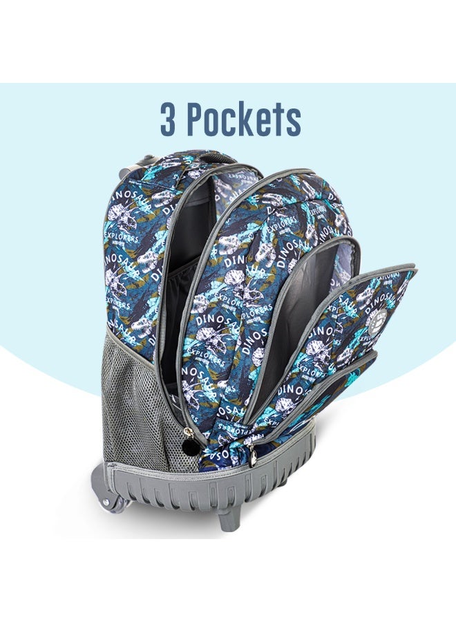 Eazy Kids حقيبة ظهر بعجلات للأطفال Eazy Kids 18" مجموعة من 3 مع حقيبة غداء وحافظة أقلام - تي ريكس - Image 4