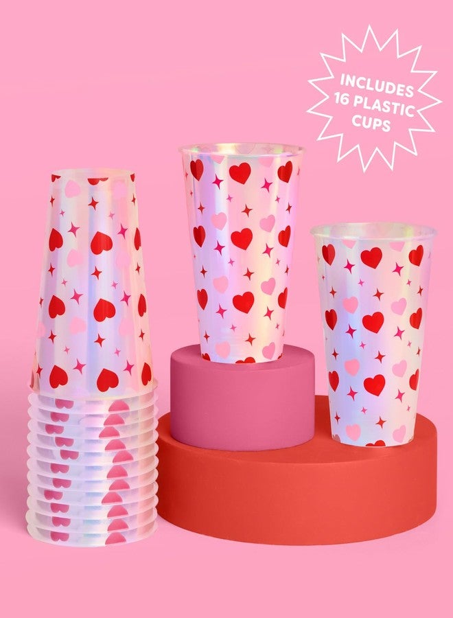 xo, Fetti Iridescent Heart + Cherry Plastic Cups | 16 pcs 16 oz | Vegas Bachelorette Drinkware, Lucky in Love Decor, Casino Party, Valentines Supplies, Galentines - Image 2