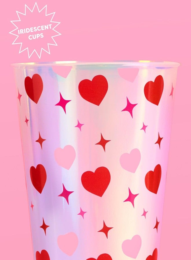 xo, Fetti Iridescent Heart + Cherry Plastic Cups | 16 pcs 16 oz | Vegas Bachelorette Drinkware, Lucky in Love Decor, Casino Party, Valentines Supplies, Galentines - Image 4