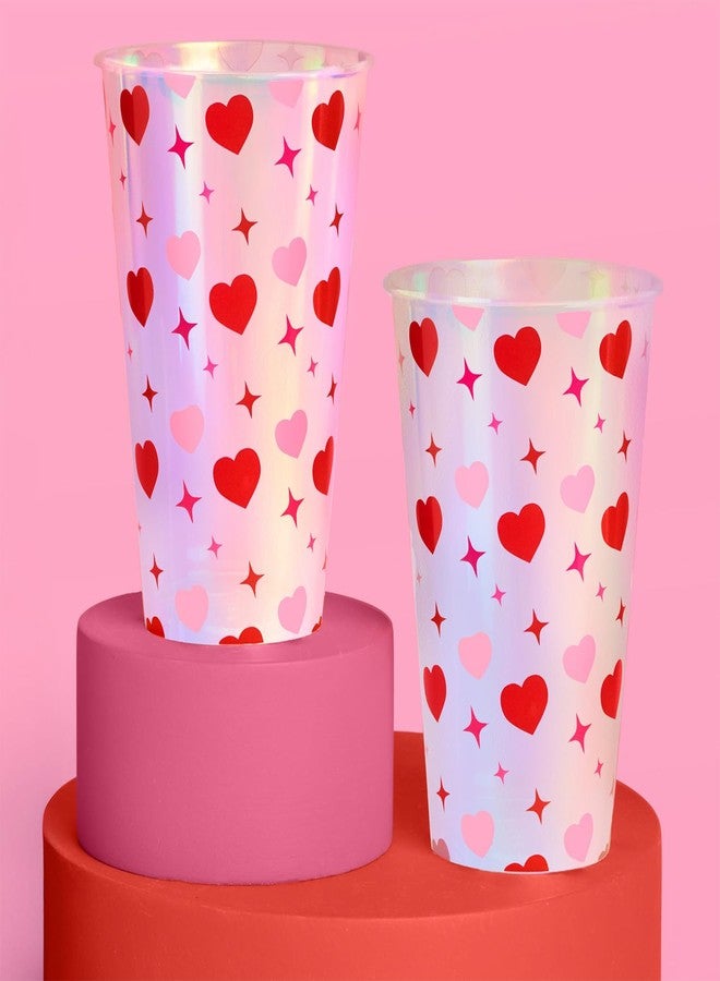 xo, Fetti Iridescent Heart + Cherry Plastic Cups | 16 pcs 16 oz | Vegas Bachelorette Drinkware, Lucky in Love Decor, Casino Party, Valentines Supplies, Galentines - Image 1