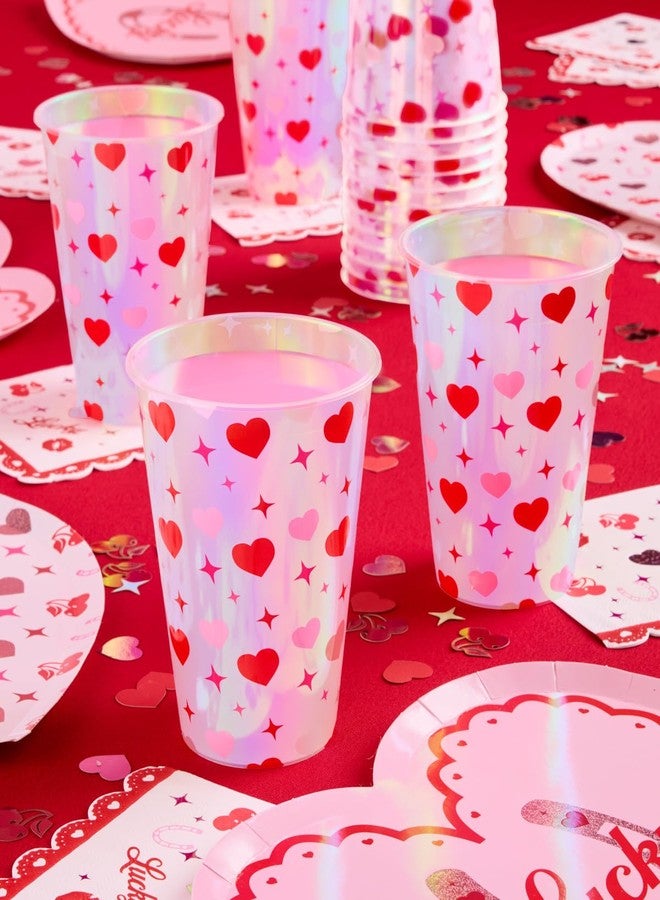 xo, Fetti Iridescent Heart + Cherry Plastic Cups | 16 pcs 16 oz | Vegas Bachelorette Drinkware, Lucky in Love Decor, Casino Party, Valentines Supplies, Galentines - Image 3