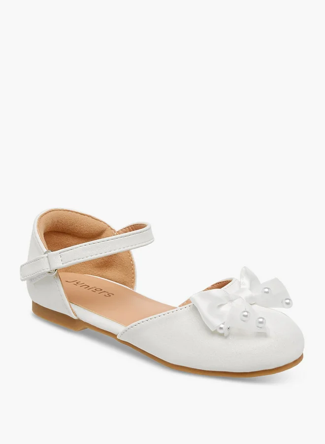 JUNIORS Bow Embellished Ballerina Shoes with Hook and Loop Closure