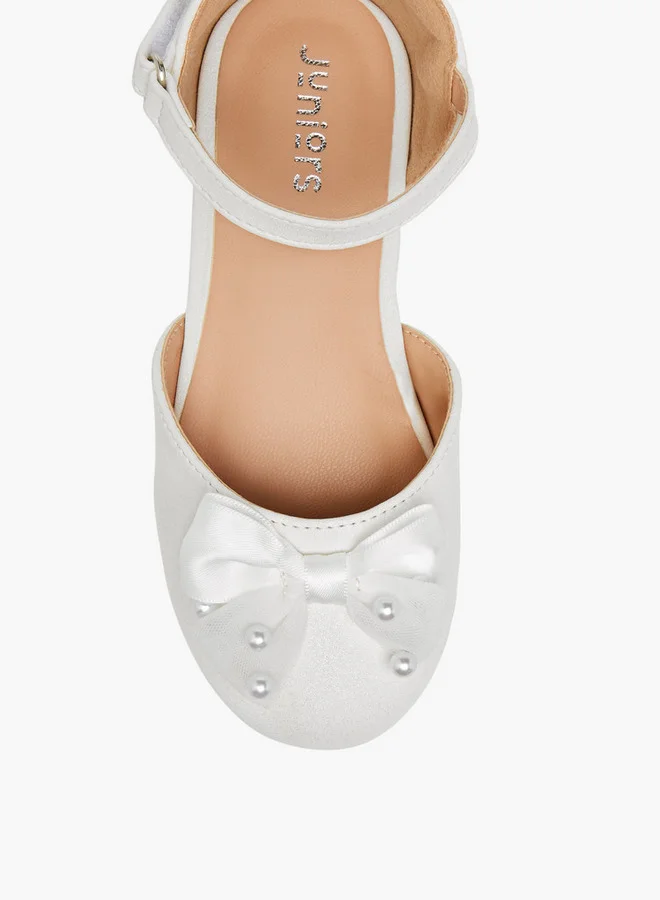 JUNIORS Bow Embellished Ballerina Shoes with Hook and Loop Closure