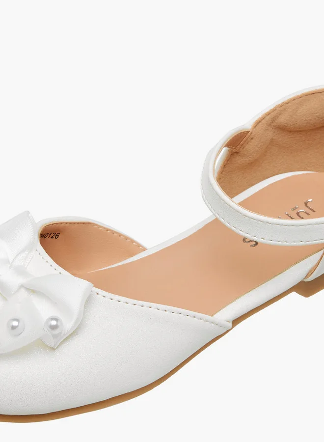 JUNIORS Bow Embellished Ballerina Shoes with Hook and Loop Closure