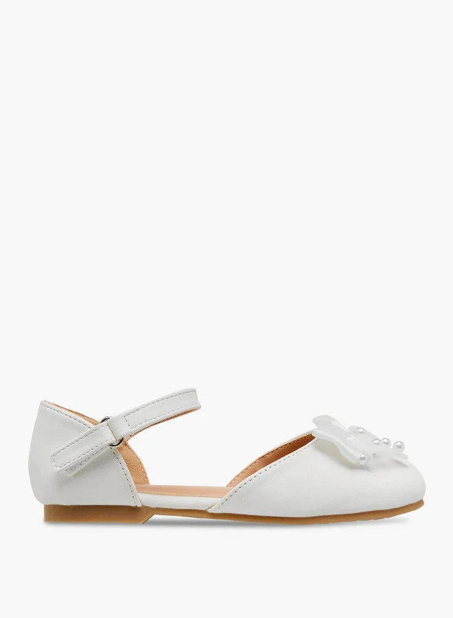 JUNIORS Bow Embellished Ballerina Shoes with Hook and Loop Closure