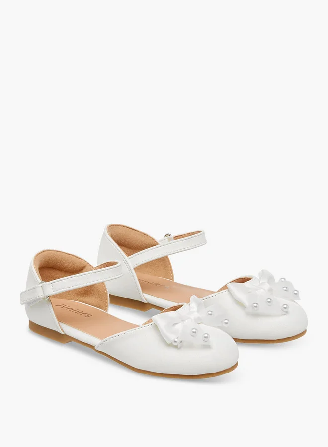 JUNIORS Bow Embellished Ballerina Shoes with Hook and Loop Closure
