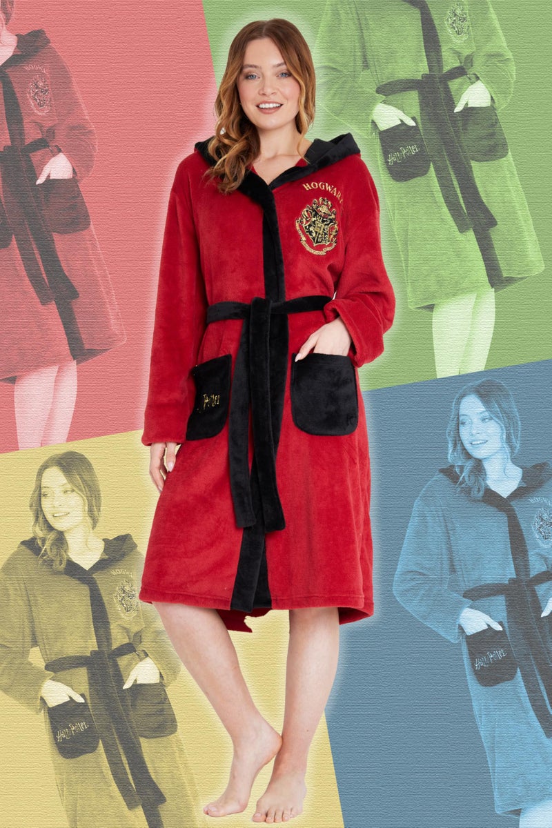 Harry Potter Womens Fleece Robe with Hood, Pockets, Tie Waist - Gifts for Her (Red/Black, S) - Image 4
