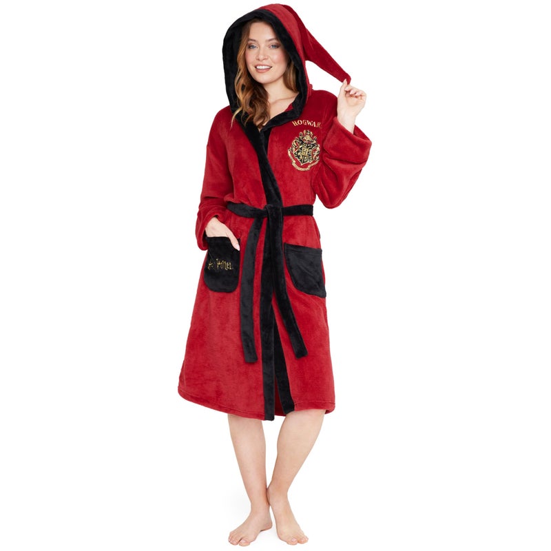 Harry Potter Womens Fleece Robe with Hood, Pockets, Tie Waist - Gifts for Her (Red/Black, S) - Image 1