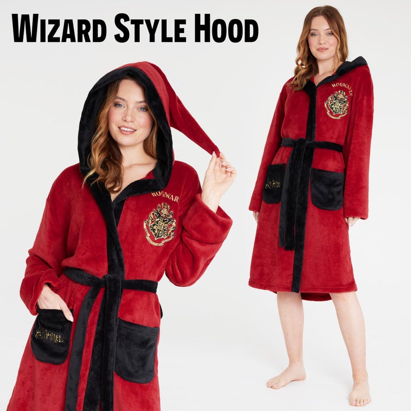 Harry Potter Womens Fleece Robe with Hood, Pockets, Tie Waist - Gifts for Her (Red/Black, S) - Image 5