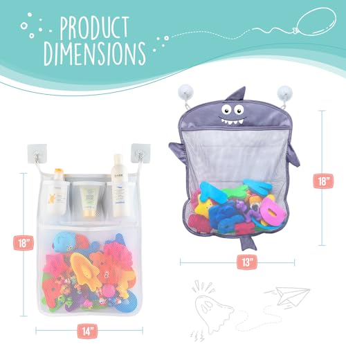 Comfylife Baby Bath Toy Organizer Shark 36 Bath Letters Numbers Extra Bath Toy Storage Net 10 Strong Hooks Great Bath Net for Kids Cute Bathtub Toy Organizer and BathShower Caddy Solution - Image 5